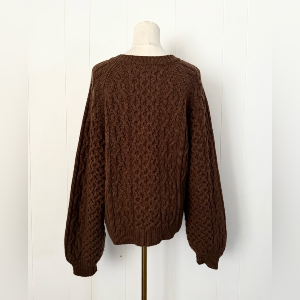 Meadows Quince Thick Cable Knit 100% Wool Cardigan Size US 6 Chocolate Brown - Picture 6 of 10